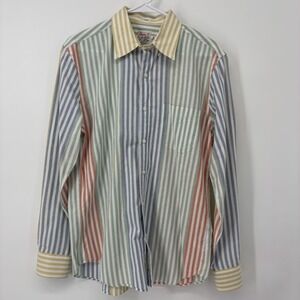 J. Crew Broken‎ In Oxford Rainbow Striped Mens Medium Button Down Organic Cotton